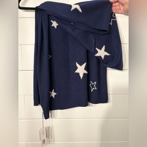 InCashmere Navy Blue Star Patterned Wrap Shawl